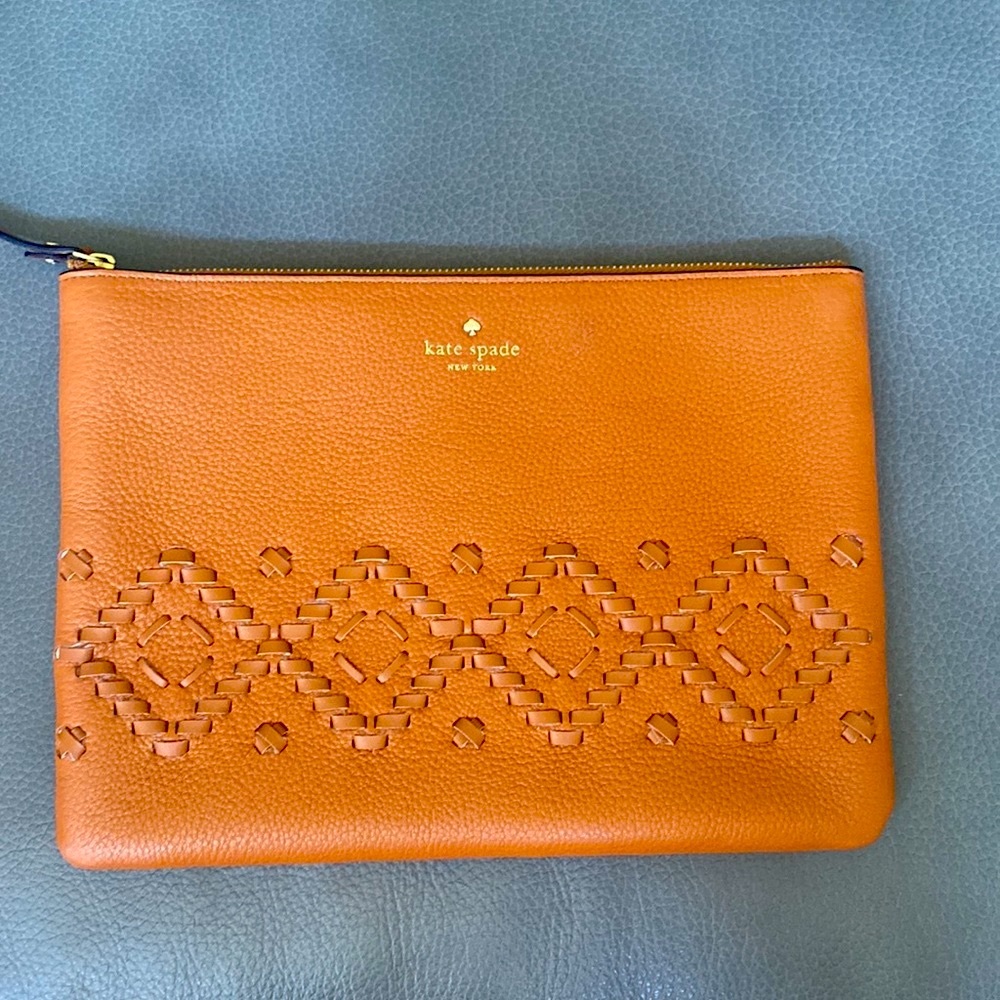 Kate Spade Gia Flynn Street Leather Clutch Cognac